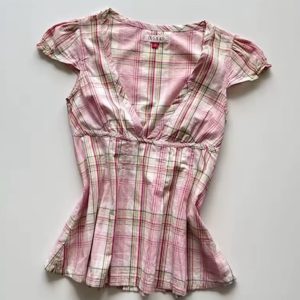 Diane Von Furstenberg Pink Plaid V-Neck Blouse